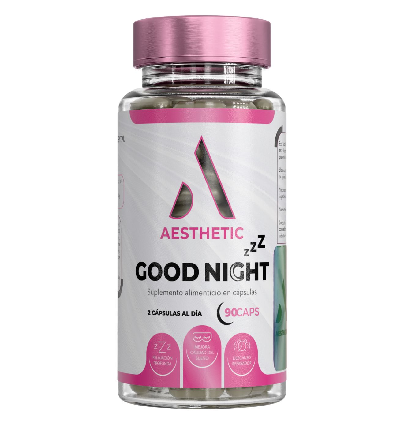 Aesthetic Good Night de Aesthetic Supplements con 90 cápsulas, suplemento para el sueño con Magnesio, GABA, L-Teanina y 5-HTP.