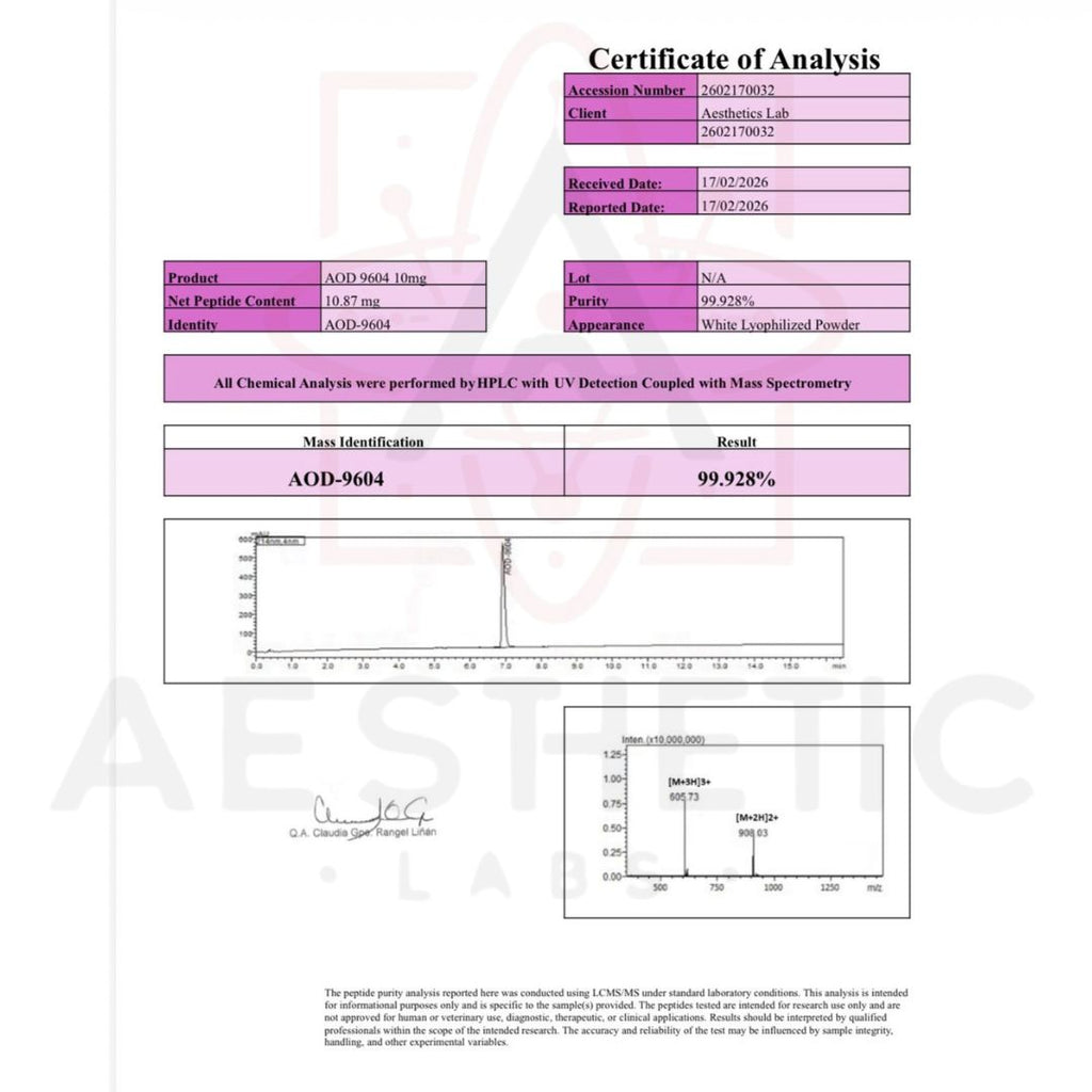 Peptido Premium Aesthetic AOD-9604 10mg 99% Pureza