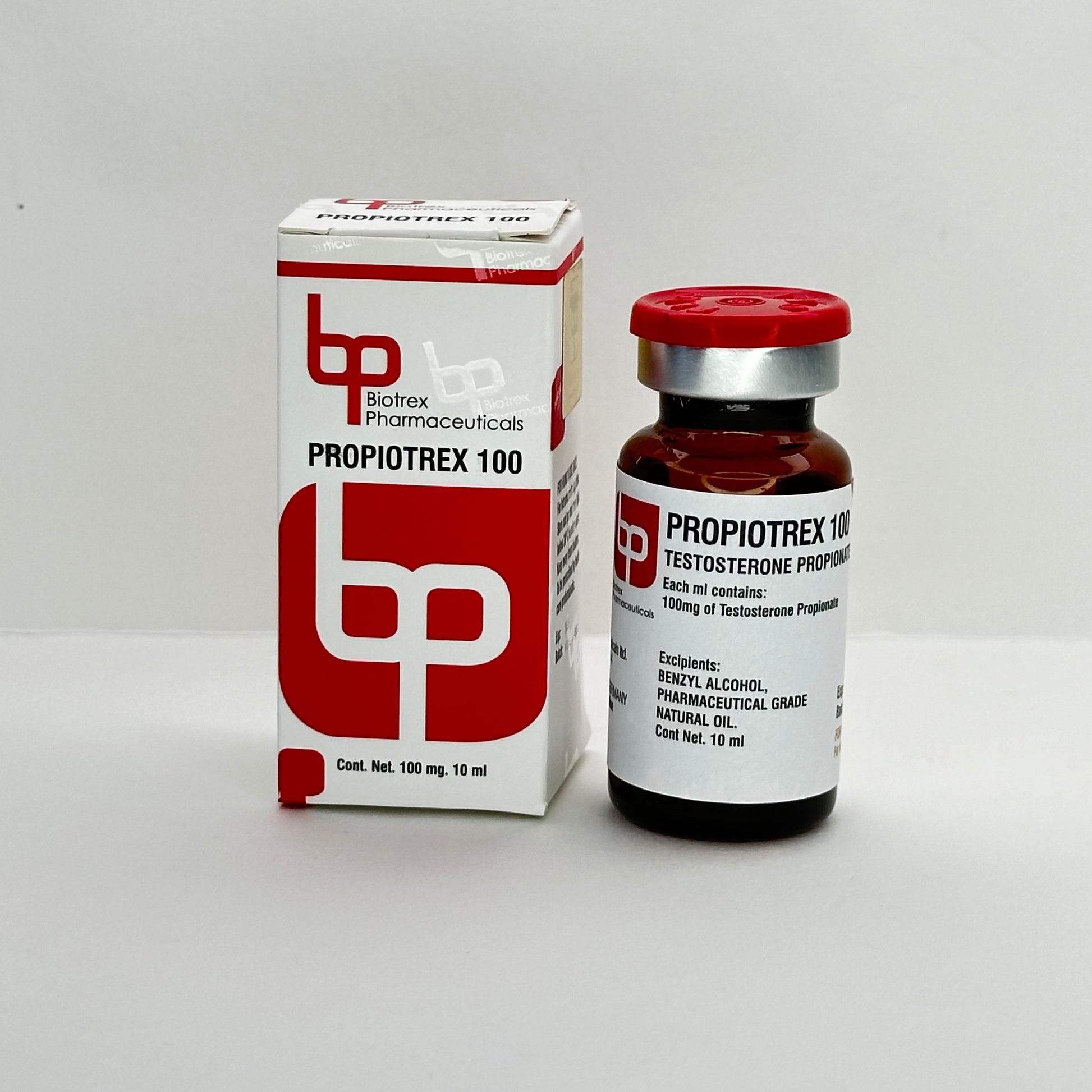 Propiotrex 100 mg/ml de 10 ml de Biotrex Pharmaceuticals, propionato de testosterona inyectable de acción rápida para definición y fuerza.