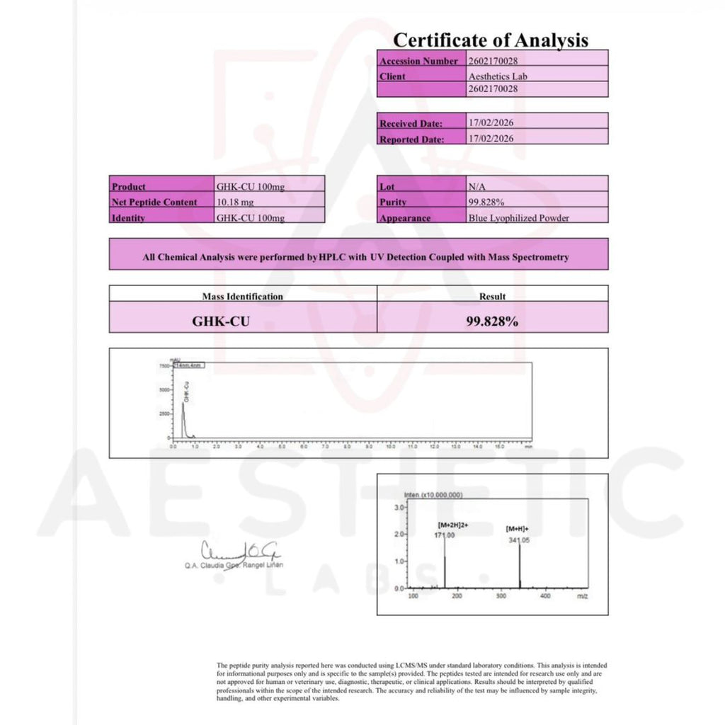 Peptido Premium Aesthetic GHK-CU 100mg 99% Pureza