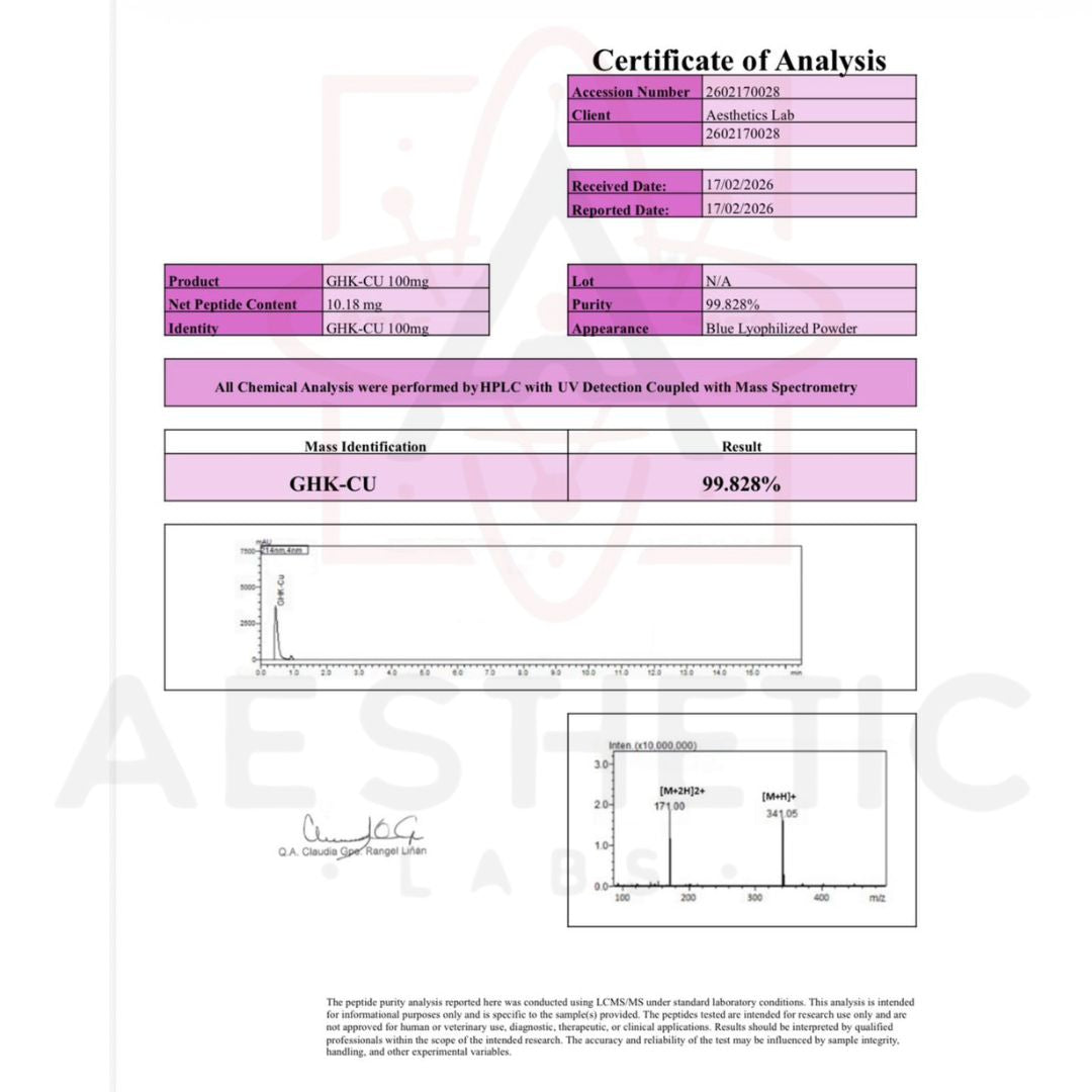 Peptido Premium Aesthetic GHK-CU 100mg 99% Pureza