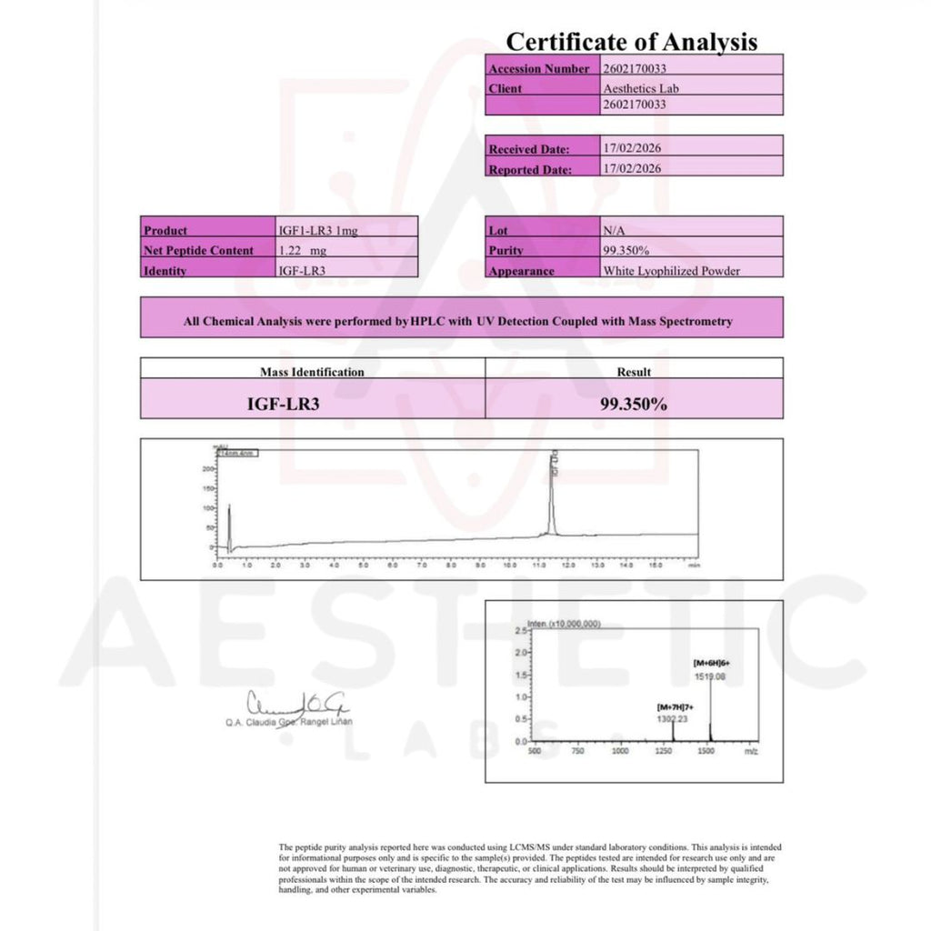 Peptido Premium Aesthetic IGF1-LR3 1mg 99% Pureza