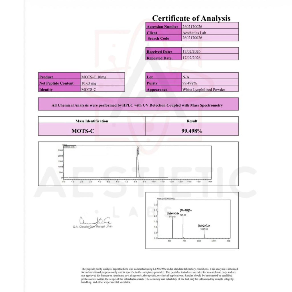 Peptido Premium Aesthetic Mots-C 10mg 99% Pureza