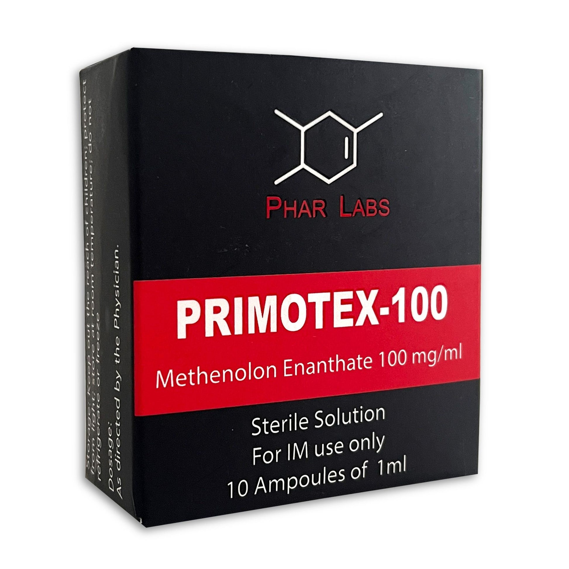 Primotrex-100 de Phar Labs Silver Line conteniendo 10 ampollas de 1 ml de enantato de metenolona (Primobolan) para ganancias musculares magras y seguras.
