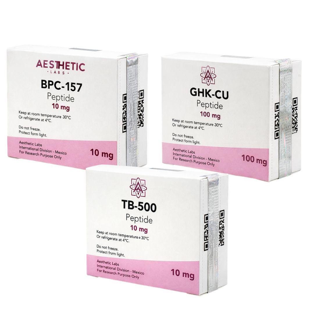 Peptidos GHK-Cu, BPC-157 y TB-500 Aesthetic Labs kit premium de péptidos disponible en México