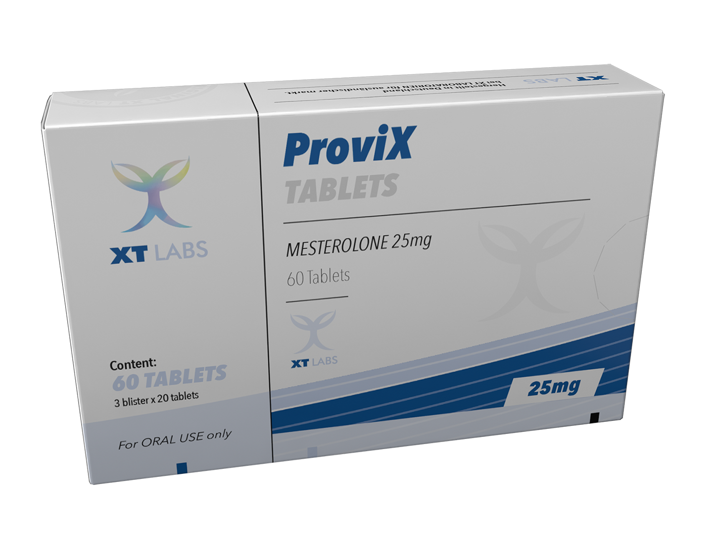 Provix XT Labs 25mg, 60 tabletas de mesterolona original (proviron), el mejor andrógeno para dureza muscular, densidad y aumento de testosterona libre en México.