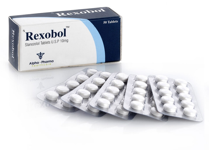 Caja de Rexobol 10 mg Alpha Pharma Healthcare 50 tabletas - Estanozolol oral grado farmacéutico original.