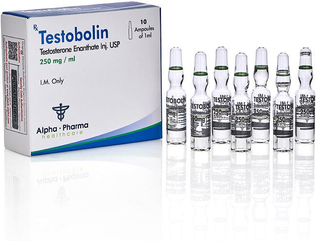 Ampolleta de Testobolin 250 mg Alpha Pharma Healthcare - Enantato de Testosterona grado farmacéutico original India.