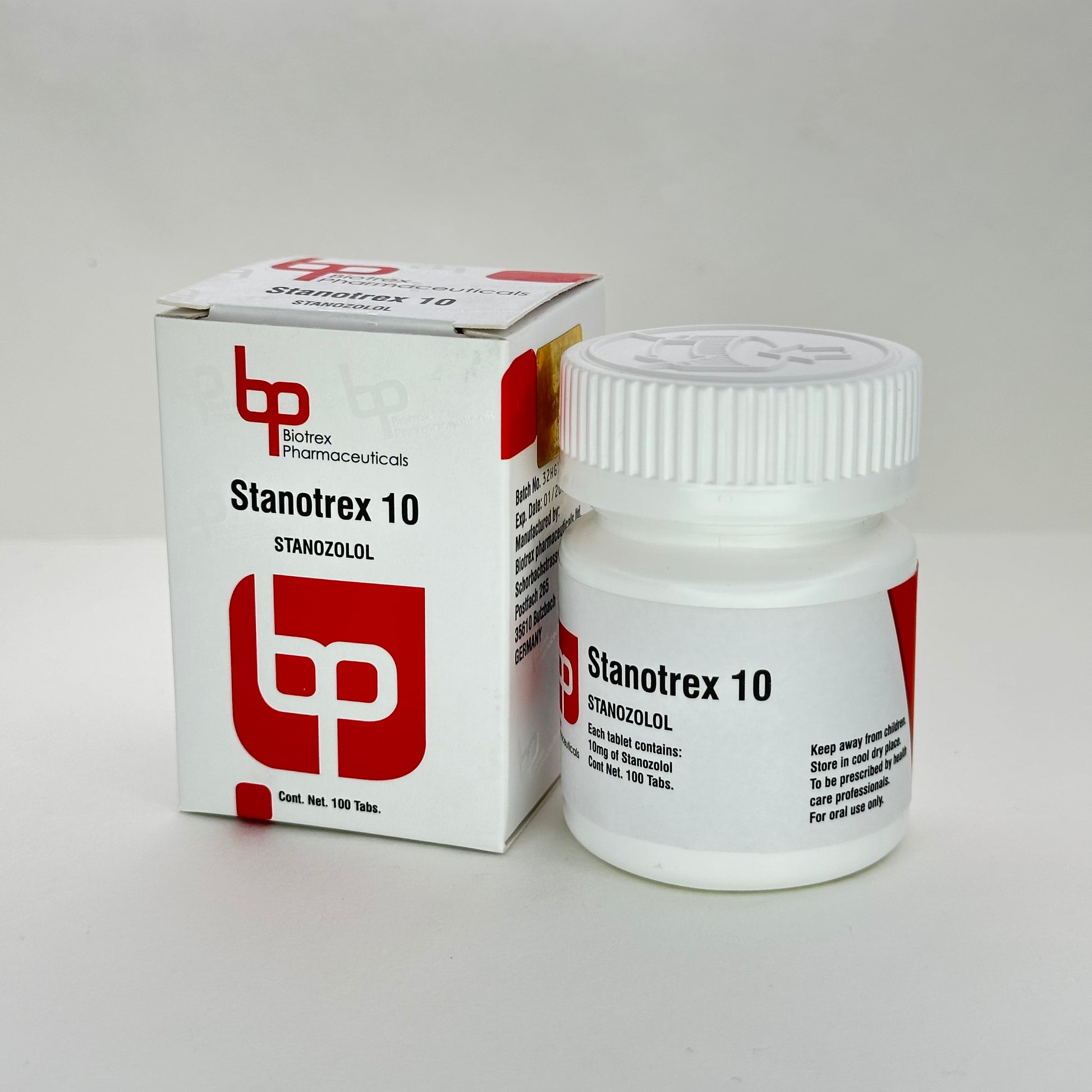 Bote de Winstrol (Stanozolol) 10 mg con 100 tabletas de Biotrex Pharmaceuticals, esteroide oral para definición muscular y vascularidad marcada.