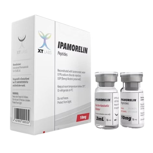 Ipamorelin XT Labs 10 mg con agua bacteriostática de 2 ml. El péptido liberador de hormona de crecimiento más seguro y efectivo para definición y antienvejecimiento en México.